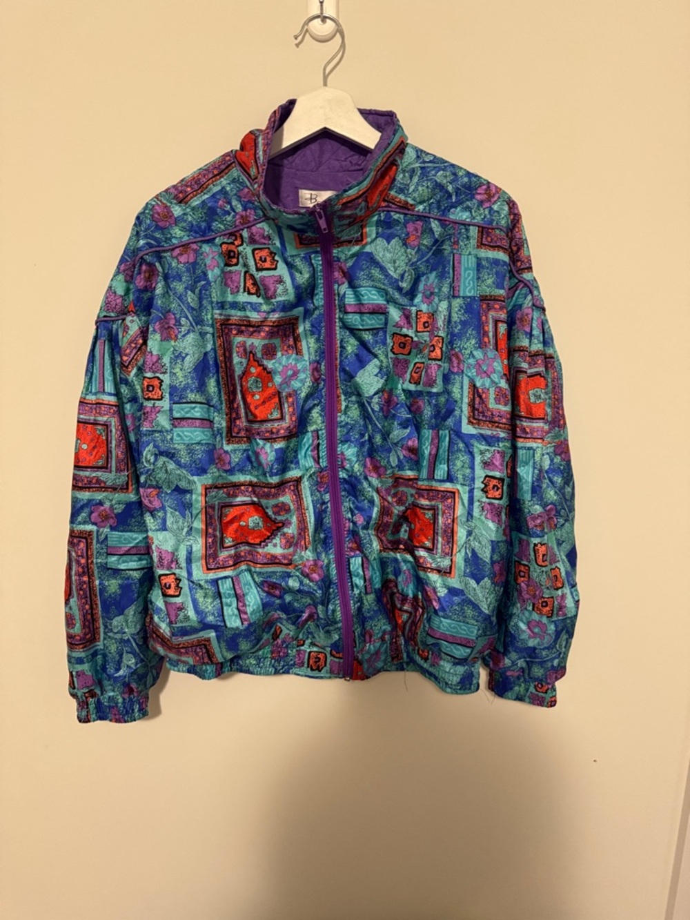 Bocoo Y2K Vintage Teal & Purple Patterned Jacket with Red Accents